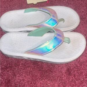 Wonder Nation Iridescent and Mint Kids Flip Flops